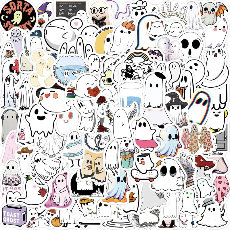 100PCS Cartoon Cute Ghost Stickers,Cute Packaging,Colorful Waterproof Stickers,V