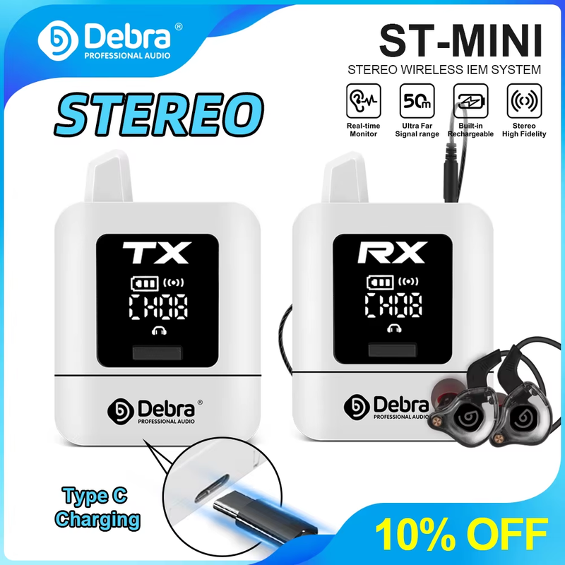 Stereo Protable UHF IEM Wireless In-Ear Monitor System Audio-Mini Rechargeable f