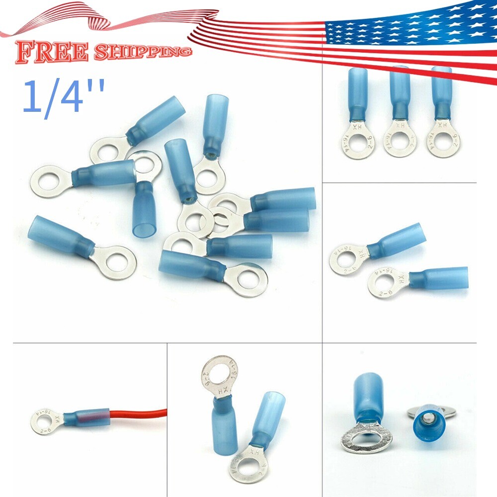 50x Heat Shrink Wire Connector Electrical 1/4" Ring Crimp Terminal 16-14AWG