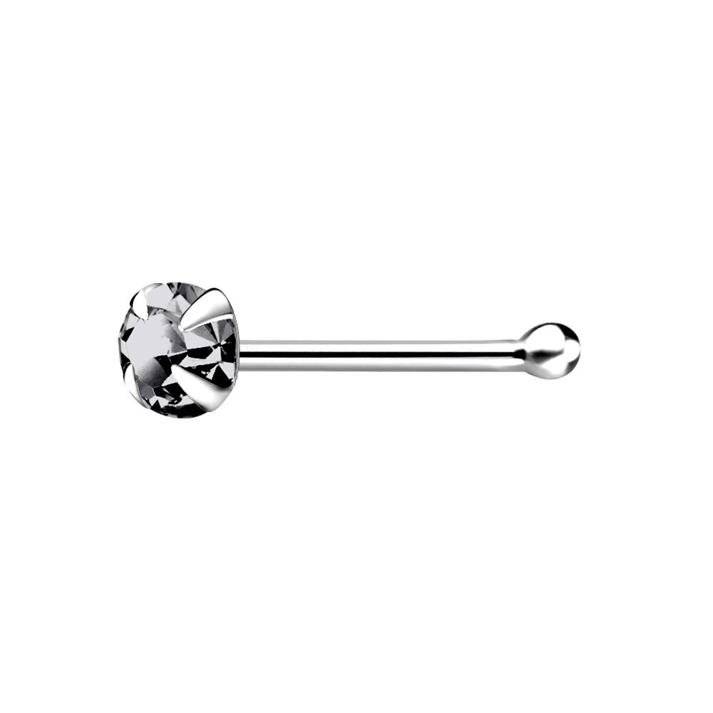 2.5mm Black Diamond Grey Claw Set Nose Bone Sterling Silver short Ball End