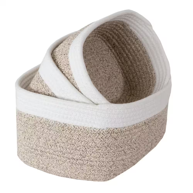 Tan Cube Storage Bin Rope Baskets 3-Piece Set
