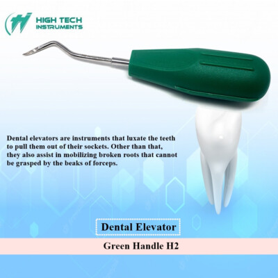Surgical Dental Elevator Root Extraction Teeth Luxating Tool Green Handle H2