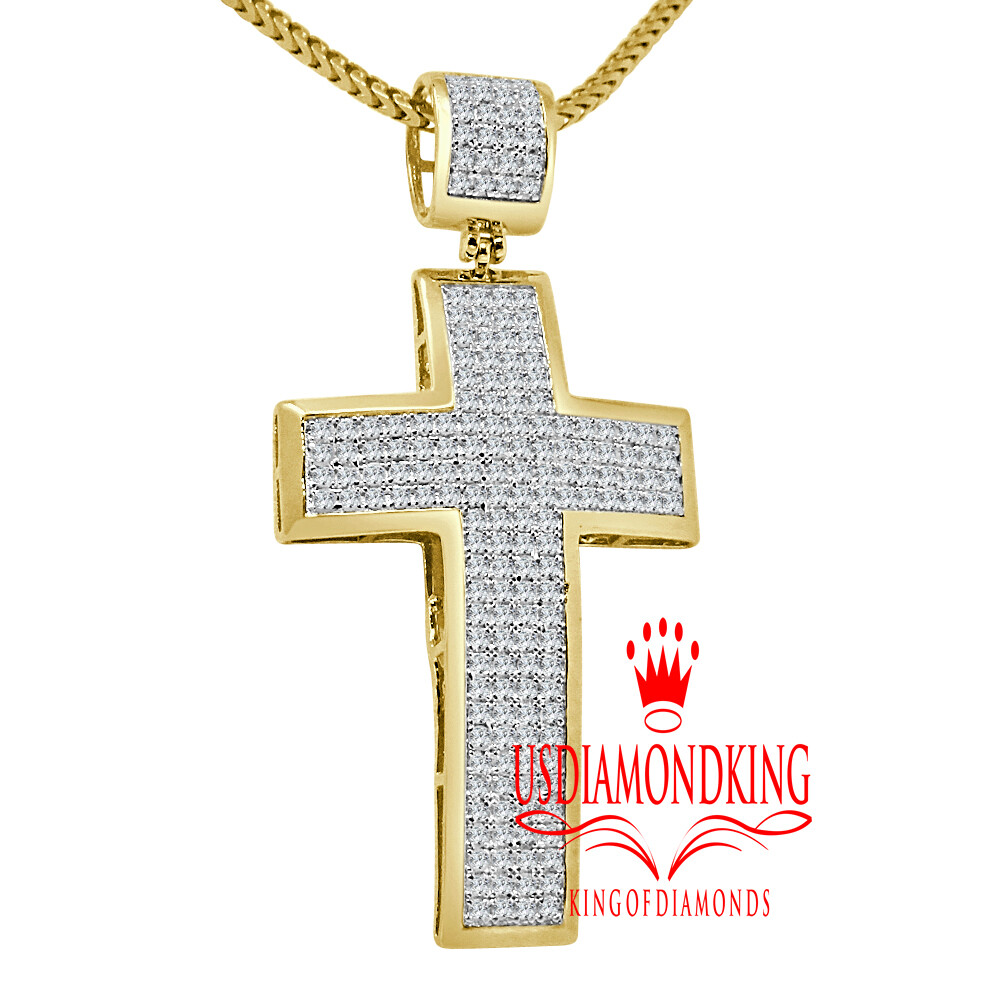 Pre-owned Us Diamond King Real Diamond 0.95 Ctw Jesus Christ Holy Cross Charm 10k Gold Finish Pendent 2'' In Yellow