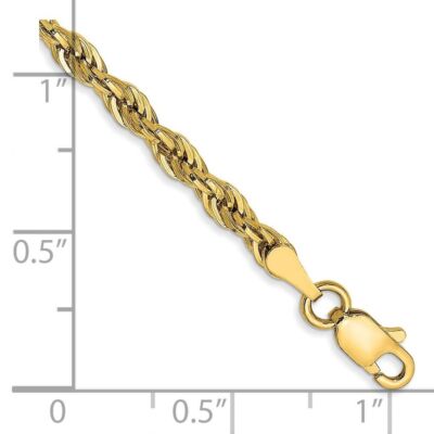 Pre-owned Diamond2deal 14k Yellow Gold 3.0mm Semi-solid Rope Chain Bracelet 7"