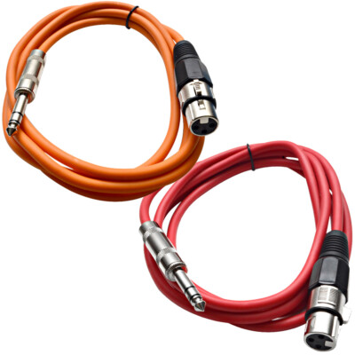 Two 1/4'' to XLR Female Patch Cables 6' Extension Cords Jumper - Various Colors