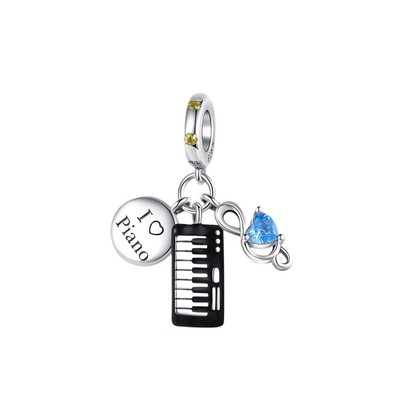 Real Piano Keys, Music Note and Tags Triple Dangles S925 Women Bracelet Charm