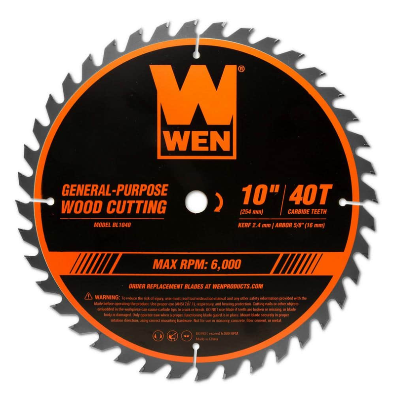 10 In. 40-Tooth Carbide-Tipped Woodworking Saw Blade for Miter Table Saws
