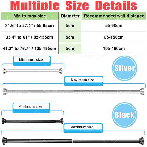 21in - 78in Stainless Steel Adjustable Telescopic Shower Curtain Rod Shower Kit