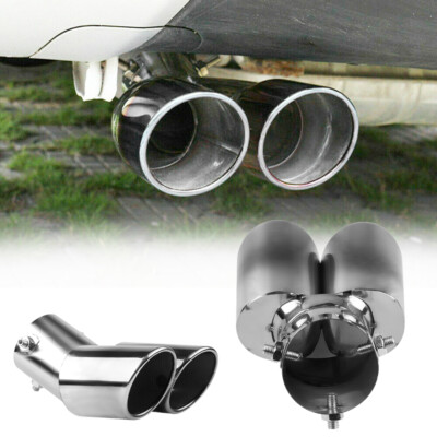 Bent Pipe Black Dual Outlet Rear Tail Exhaust Tip For 1.4''-2.5'' Curved Tailpipe