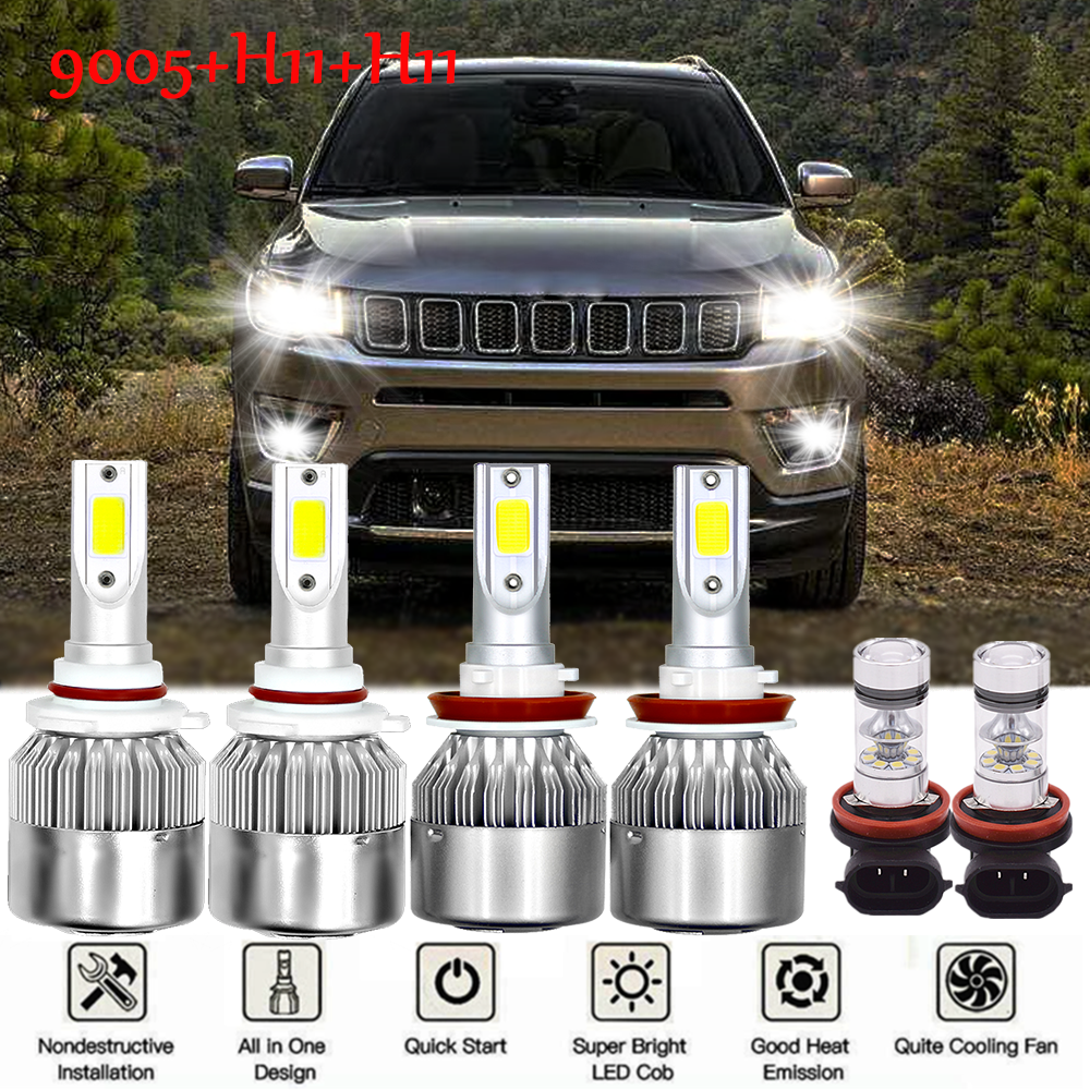 For Jeep Compass 2014-2016 2017 2018 2019 2020 LED Headlight High/Low+Fog Light