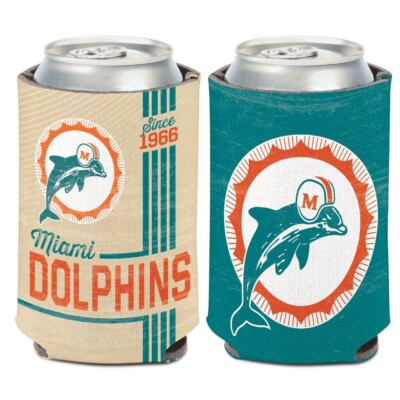 MIAMI DOLPHINS SINCE 1966 RETRO LOGO 2 SIDED DESIGN CAN HOLDER NEW WINCRAFT  