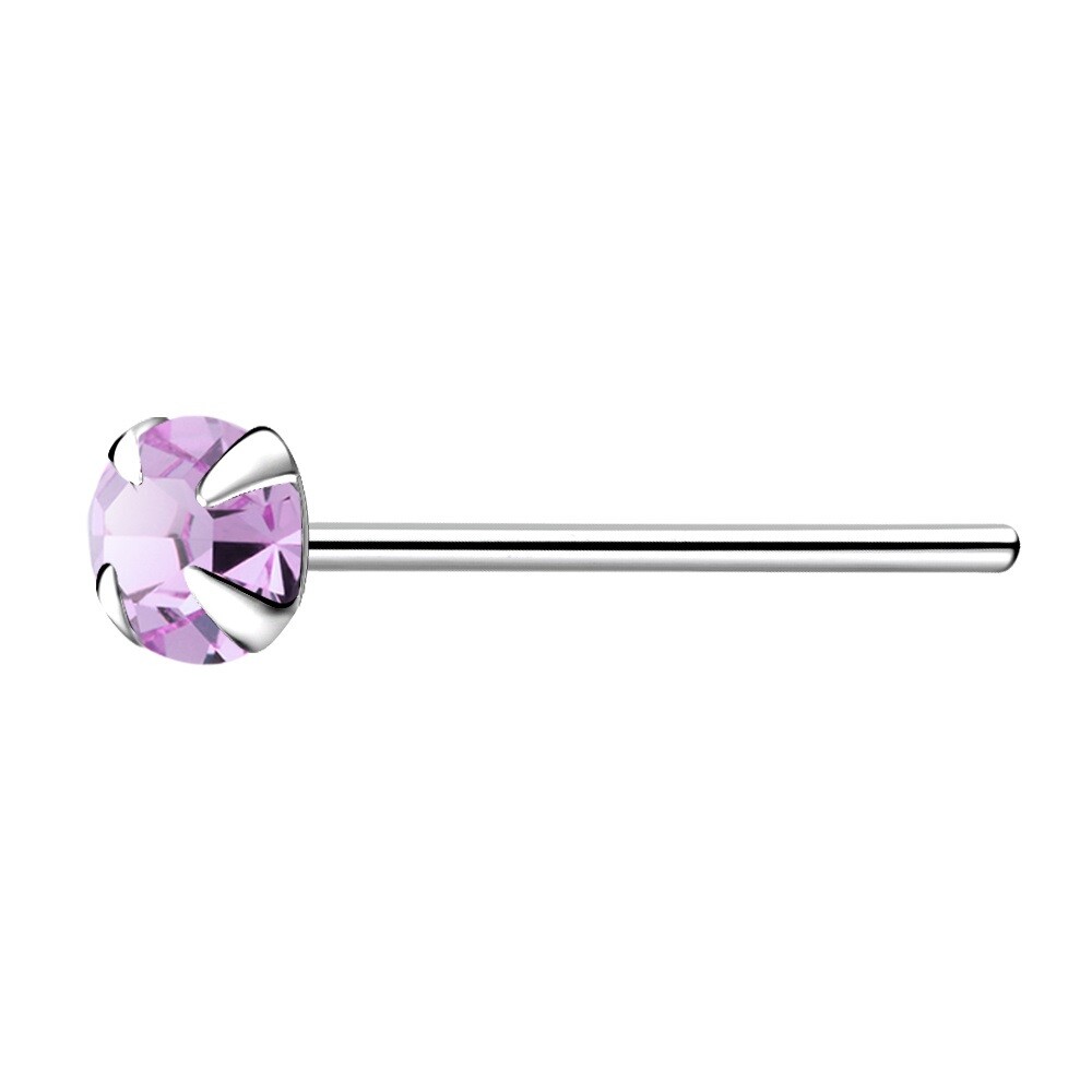 3mm Light Amethyst Colour Claw-Set straight Sterling Silver Nose Stud bend 2 fit