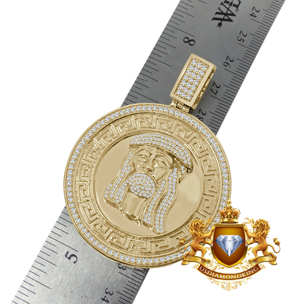 Pre-owned Us Diamond King Mens Big 2.65'' Real Yellow Gold Sterling Silver Greek Jesus Face Pendent Charm