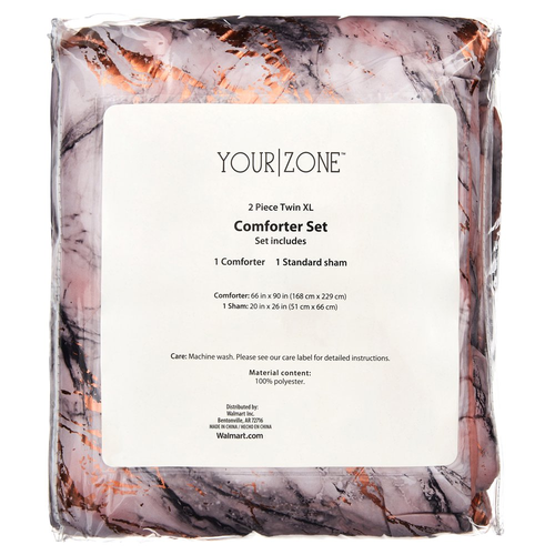 Metallic Marble Comforter Bedding Set, Twin/Twin XL, Rose Gold by Your Zone