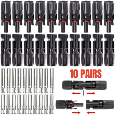 10 AWG Solar Panel Extension Cable PV Wire Solar Connectors Pair Black Red 6mm²