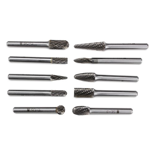 BHA 10 Piece Tungsten Carbide Burr Die Grinder Bits Set, Double Cut – 1/4” Shank