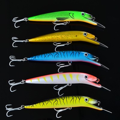 5pcs Lot Minnow Wobbler Big Bait Seawater Lure Tackle Fishing Lures 17.7cm//27.3g