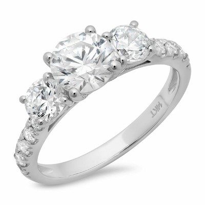 Pre-owned Pucci 2.10 Ct Three Stone With Accent Ring Engagement Wedding Band 14k White Gold In D