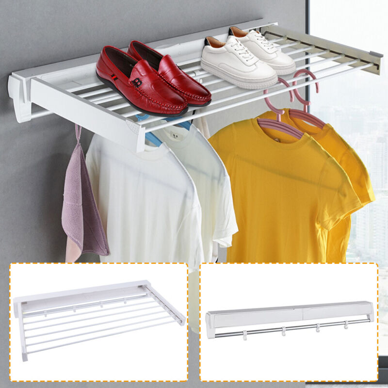 Multifunctional Wall Mount Invisible Folding Drying Rack For Laundry Room White