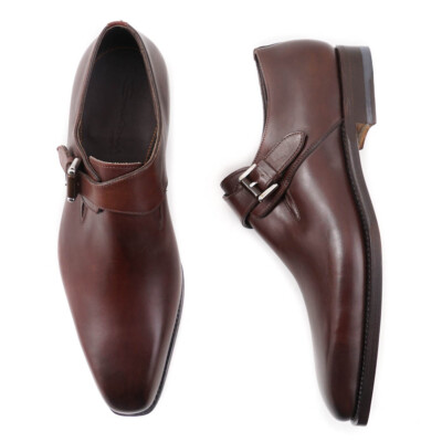 Pre-owned Santoni $1295  Goodyear-welt Brown Single-buckle Monk Strap Us 7 Shoes