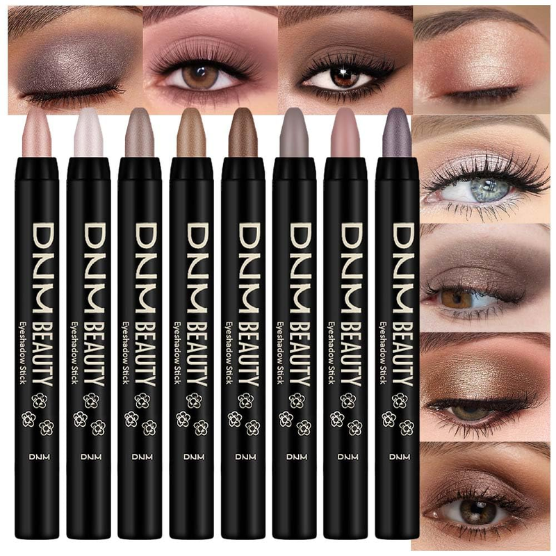 8Pcs Cream Eye Shadow Brightener Stick Makeup Set, Champagne Pearl Taupe Bronze