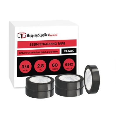 3/8''x60 Yds Black Tensilized Adhesive Strapping Packing Tape, 6912 Rls, 2.8 Mil