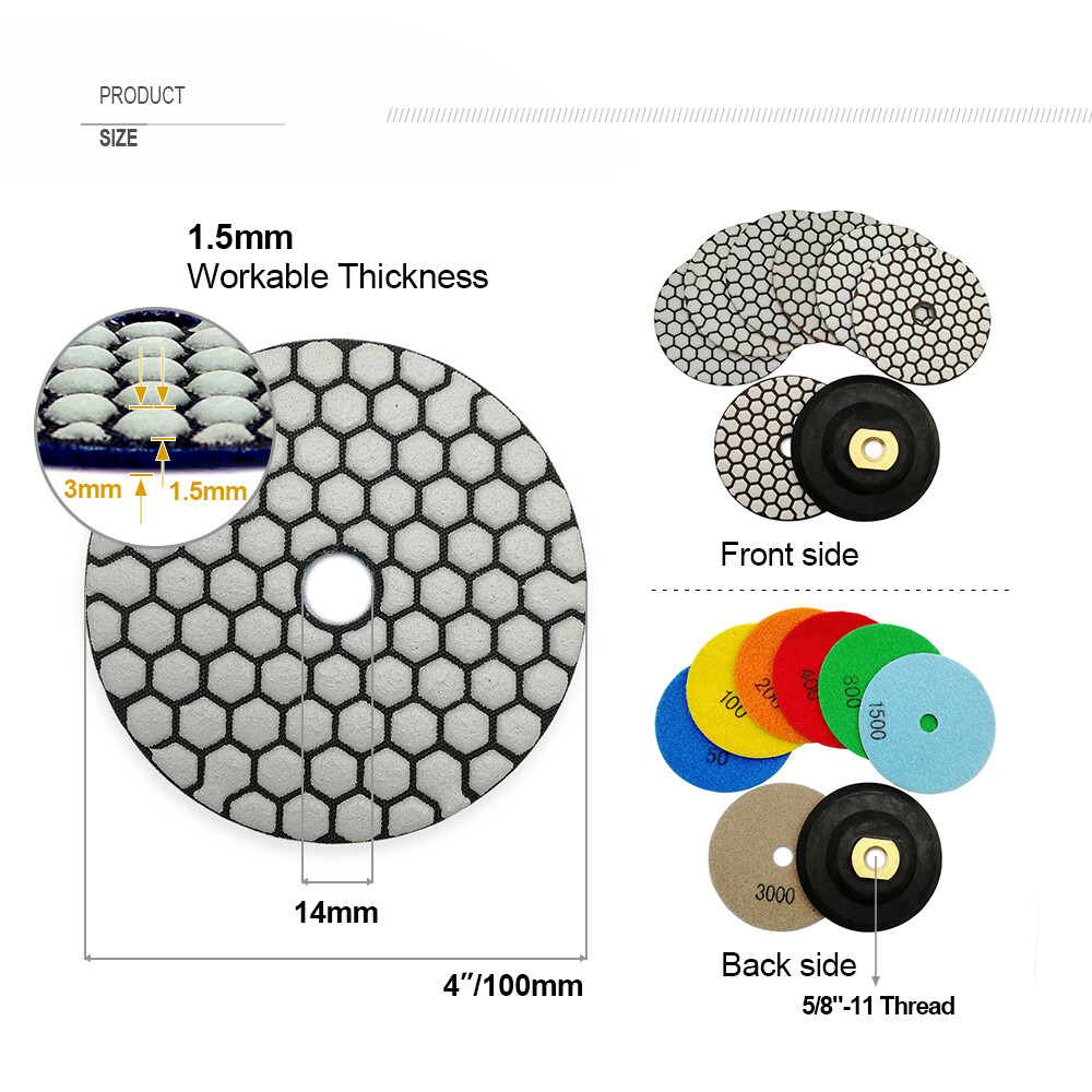 Dry Diamond Polishing Pads Sanding Disc  4"/100mm for Stones 7pcs /set Granite