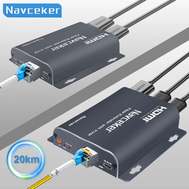 H.265 20KM HDMI-Compatible Fiber Extender 1080P KVM Over LC Fiber Optic Converte