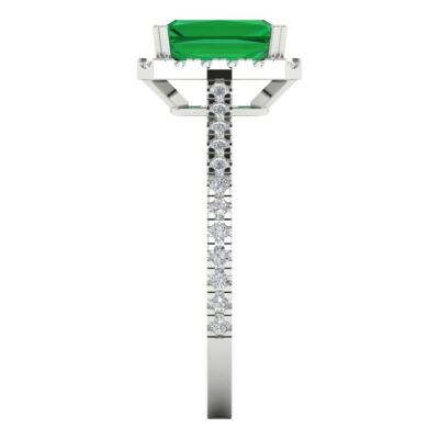 Pre-owned Pucci 1.98 Emerald Halo Simulated Emerald Classic Bridal Ring Solid 14k White Gold
