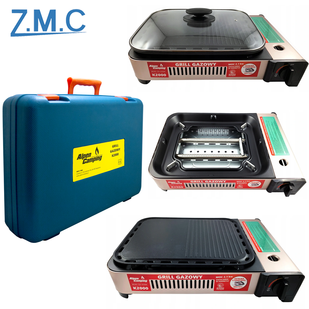 2in1 Gas Kocher Campingkocher + Grillplatte Gasgrill Outdoor Camping Kocher Herd