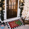 Mloabuc Merry Christmas Door Mat Christmas Green Trees Decorate Rug, Seasonal Red Farmhouse Burlap Yard Outdoor Rustic Yard Low-Profile Floor Mat Kitchen Mat Bathroom Indoor Outdoor 17 x 30 Inch