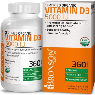 Bronson Vitamin D3 5000 IU Certified Organic Non-GMO, USDA Certified,360...