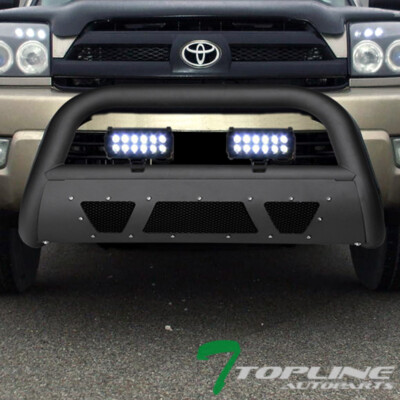 Topline For 03-09 Toyota 4Runner Matte Blk Studded Mesh Bull Guard+36W LED Bars