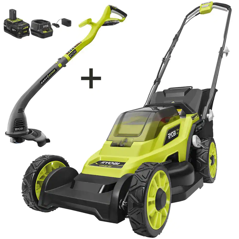 RYOBI18V 13 In. Cordless Battery Walk behind Push Lawn Mower & String Trimmer