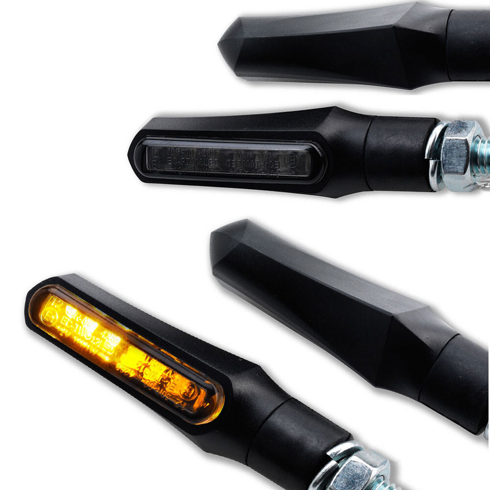 4x Motorrad LED Mini Blinker Shark schwarz getönt e-geprüft vorn hinten 12V
