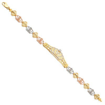 Gold 14K Tri Color Gold 15Years ID Bracelet - 7.5''