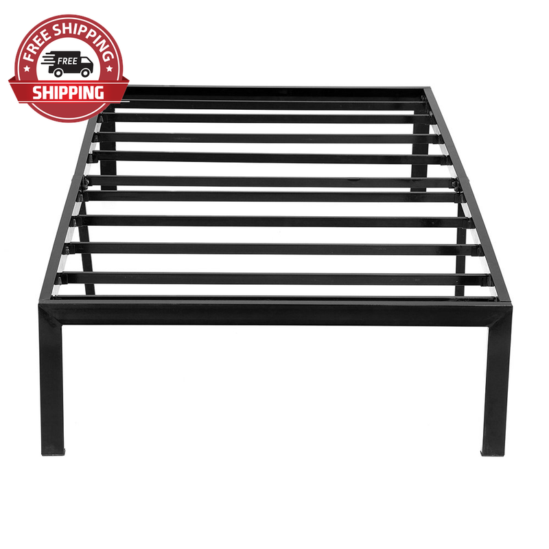 Kingso 14" Tall Twin Bed Frame Black 1500H Steel Platform Metal Bed Frame with S