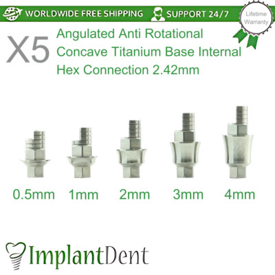 5x Angulated Anti Rotational Concave CAD/CAM Ti-Base Dental Int Hex 2.42mm