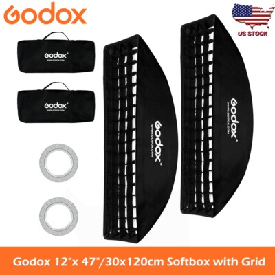 2pcs Godox 12''x 47''/30x120cm Softbox Reflector Modifier with Grid Bowens Mount