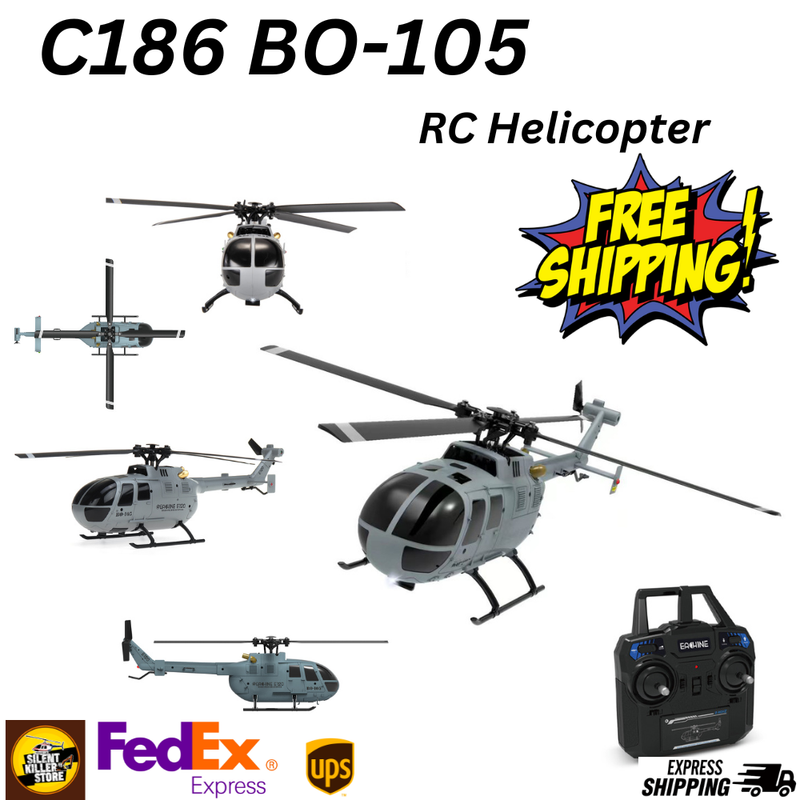 C186 RC Helicopter BO105 2.4GHz 4 Channel 6-Axis Gyroscope LED Aircraft RTF Toy
