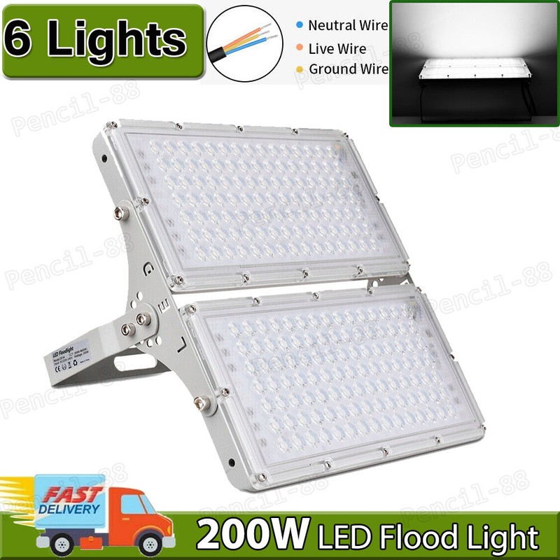 6X 200W LED Flood Light Cool White Module Spotlight Bright Stadium ...
