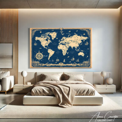 World Map Canvas Wall Art Large Framed Landscape Art Prints Vintage Decoration