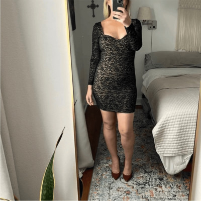 French Connection Dress Womens Small Black Lace Thora Lula Long Sleeve