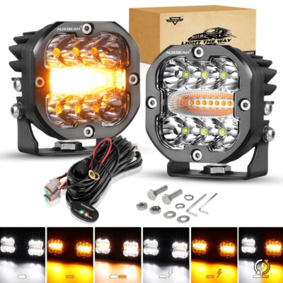 AUXBEAM 3'' LED Work Light Bar Strobe Flash Amber Cubes Pods Driving Offroad ATV