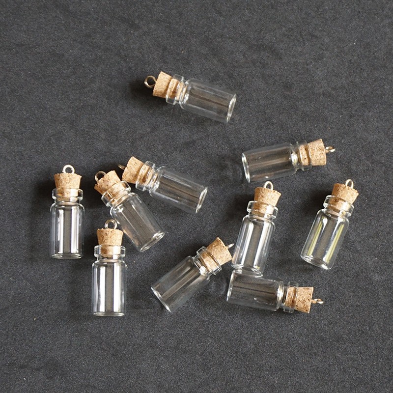 Lot of 10 Small Glass Vials With Cork Tops 1ml Tiny Bottles Little Empty Jars