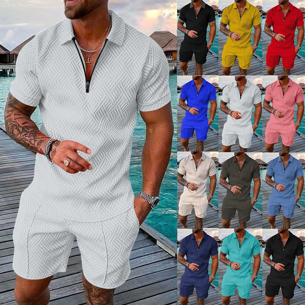 Mens Summer Clothes Drawstring Shorts Co Ord Sets Shirt And T-Shirt Men's T-Shirts Men 2 Piece Short Set Outfits Sportswear Beach Holiday Tennis