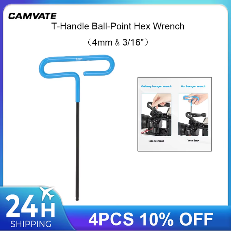 Camera T-Handle Hand Tools Ball-Point Hex Wrench Screw Tools (4mm&3/16") Ball-En
