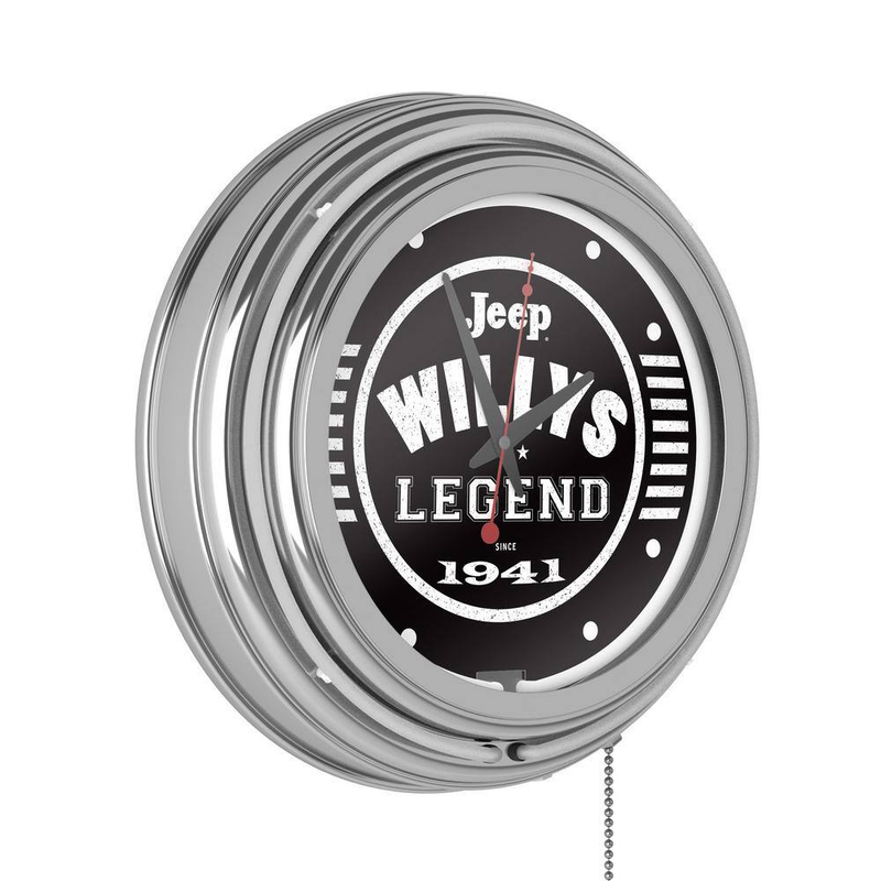 Jeep White Willys Legend Black Lighted Analog Neon Clock 14