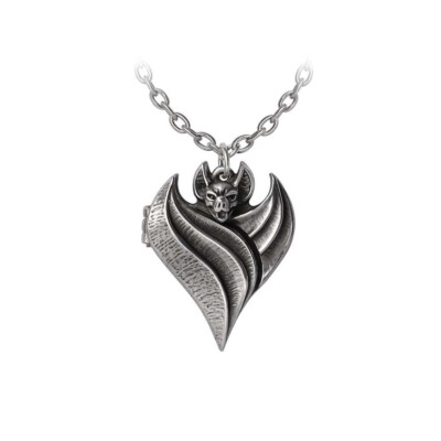 Alchemy Gothic Darken Heart Pendant Necklace Pewter Vampire Bat Witchy Horror