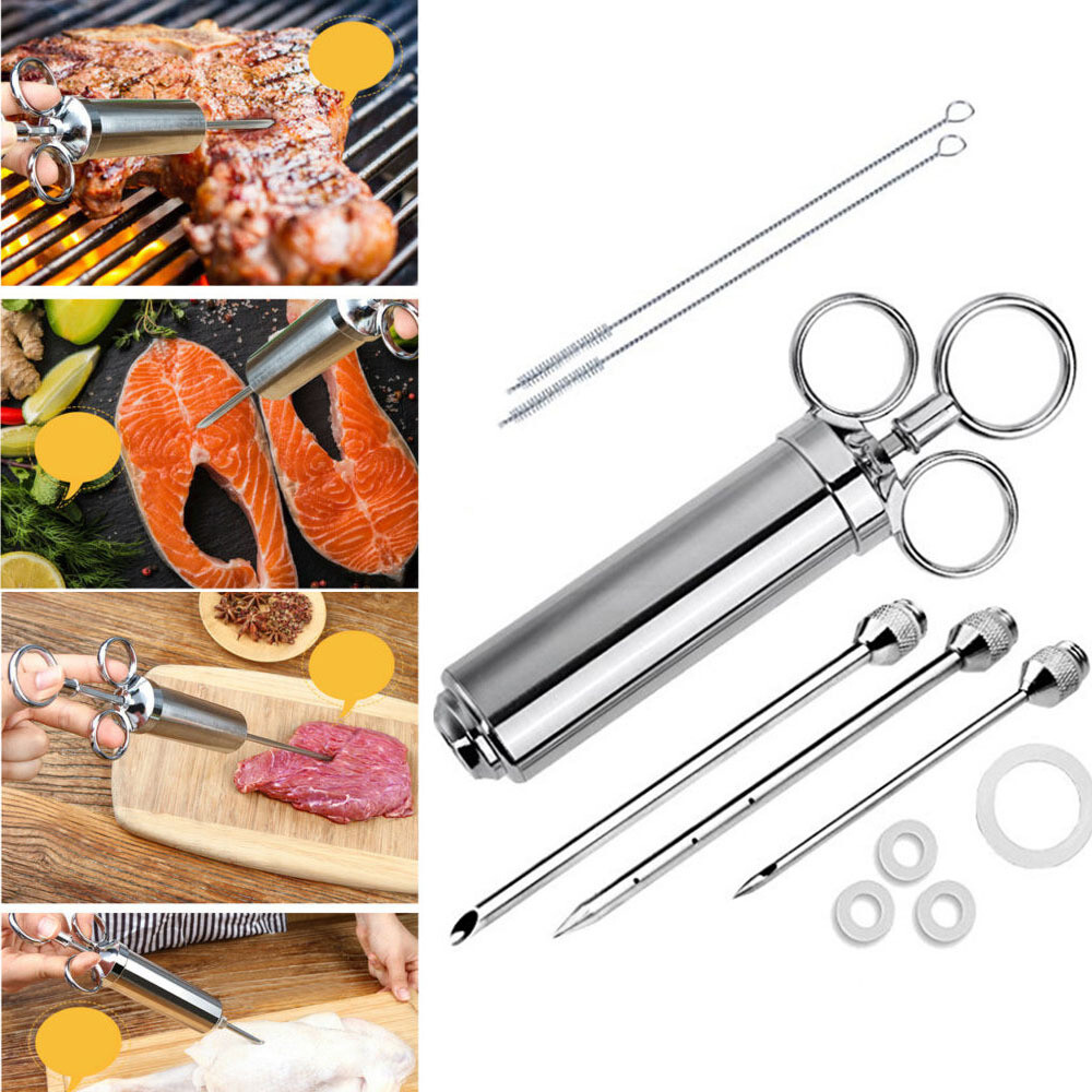 60ml Edelstahl BBQ Marinierspritze Marinadenspritze Bratenspritze Gewürzspritze